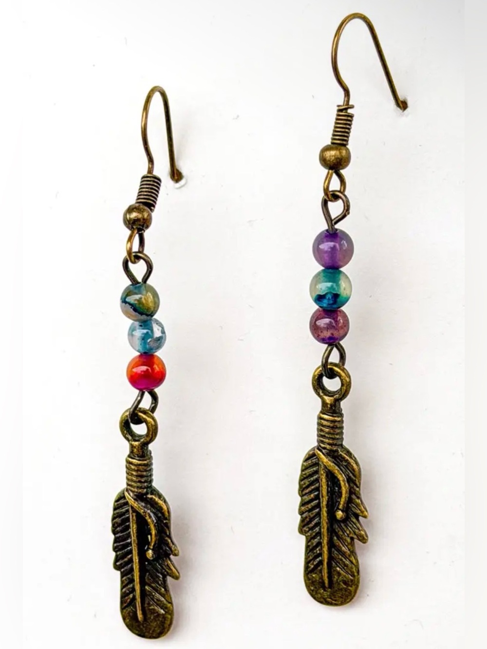 Braelyn Boho Multicolor Bead Feather Drop Earrings
